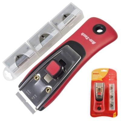 Amtech Heavy Duty Scraper With Included 30 Blades and Comfort Shaped Handles Red And Metallic Silver Set of 31-Pieces G0966