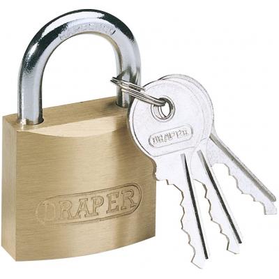 Draper DIY Series Heavy Duty Hardened Steel Shackle Brass Plated Padlock With Three Keys Polished Brass 50mm 09524