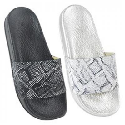 Sandrocks Ladies Snake Print Pool Slider Black and Silver UK4 2-Pairs FT1695 Sandrocks Ladies Snake Print Pool Slider Black and Silver UK4 2-Pairs FT1695