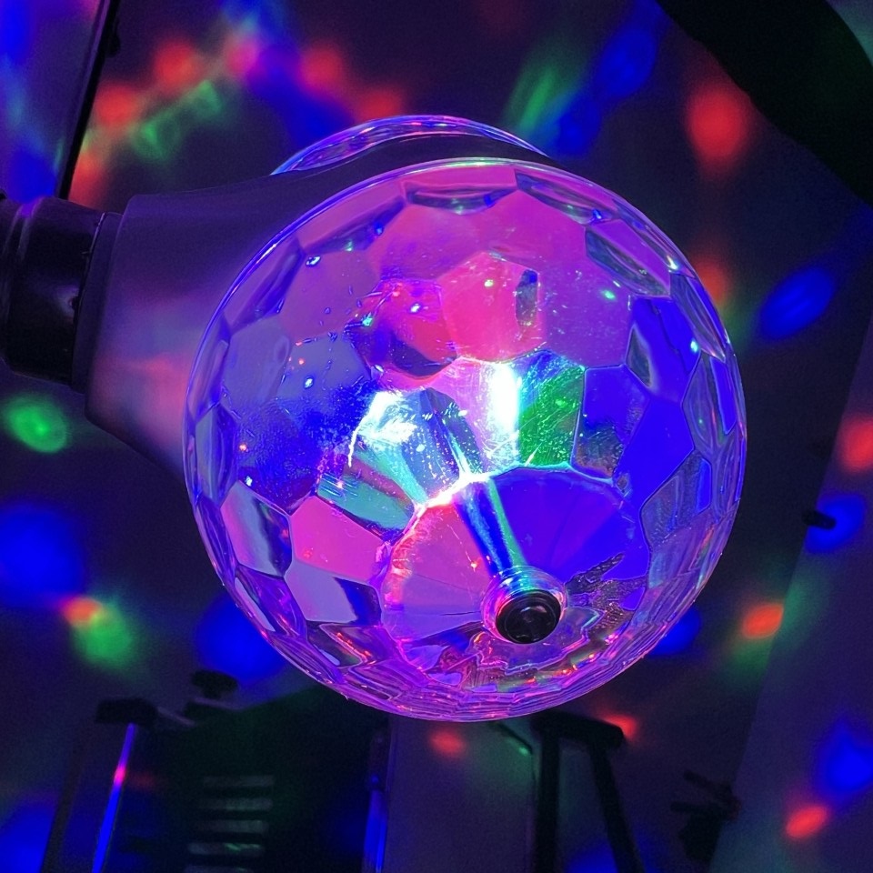 Prism Lighting Double Sided Rotating Disco Bulb Multicolour Power-6W 220V-240V ELE-7292-OB | Ultra Bright LED | 360 Degree Double Sided Rotation | Up to 20000 Hours of Light | Great for Mood Lighting | B22 Bayonet Fitting | RGB Lighting