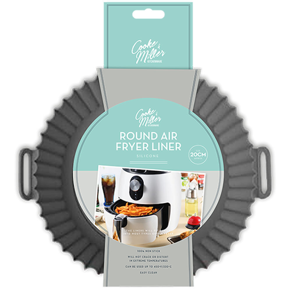 Cooke and Miller Silicone Round Air Fryer Liner Grey 20cm 20333 | 100 Percent Non Stick | Will Not Crack or Distort in Extreme Temperatures | Can be Used Upto 220 Degree Celsius | Easy to Clean