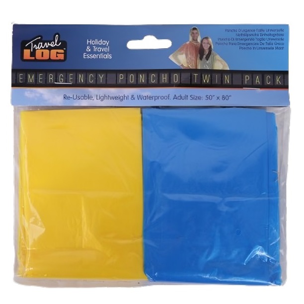 Travel Log Emergency Ponchos Assorted 50-Inch x 80-Inch Pack of 2 787000 | Holiday and Travel Essential | Reusable | Lighweight | Waterproof Travel Log Emergency Ponchos Assorted 50-Inch x 80-Inch Pack of 2 787000 | Holiday and Travel Essential | Reusable | Lighweight | Waterproof