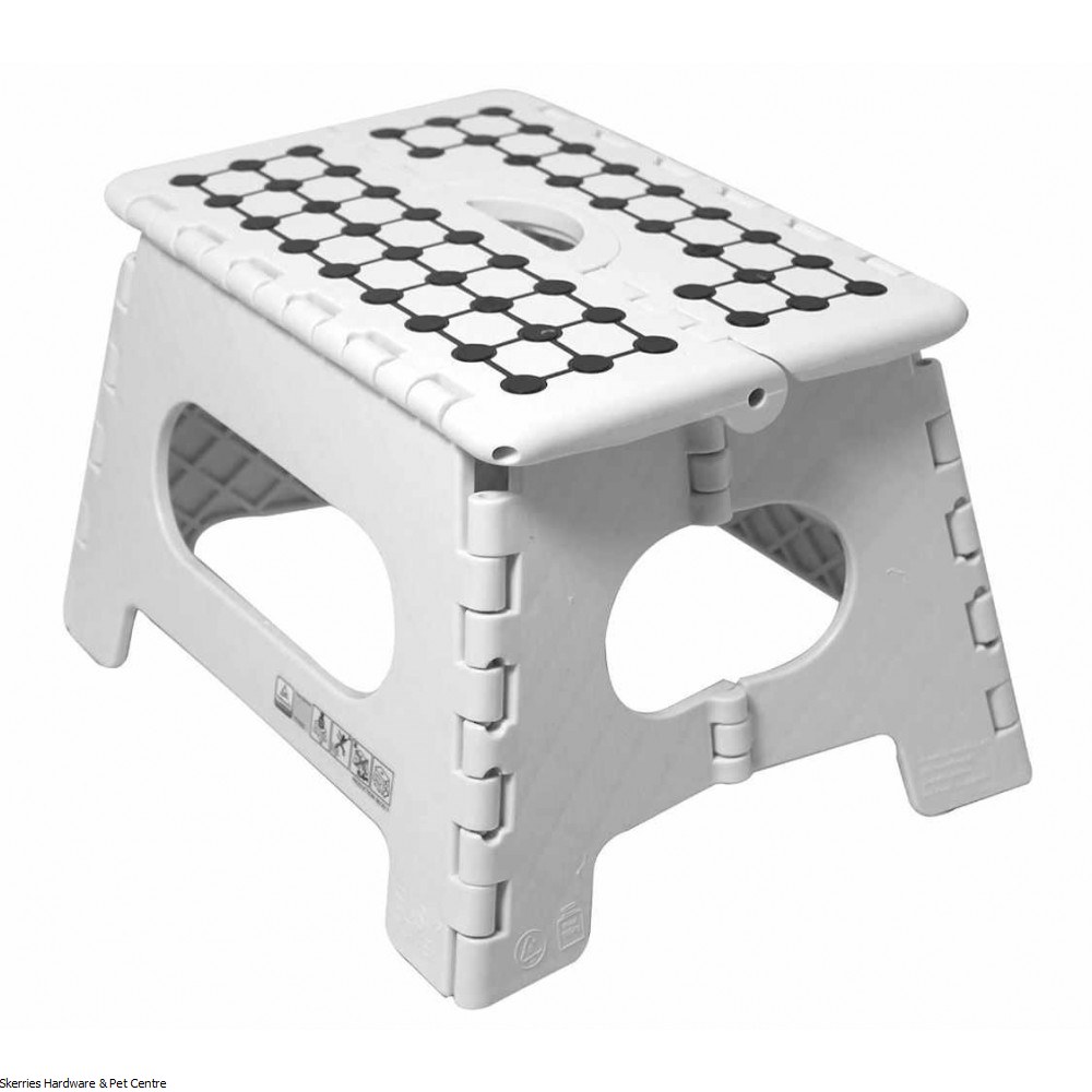 Dekton Folding Step Stool White Open W34cm x D27cm x H22cm - Folded W34.5cm x D4.5cm x H34.5cm Load Capacity 150kg AV10015