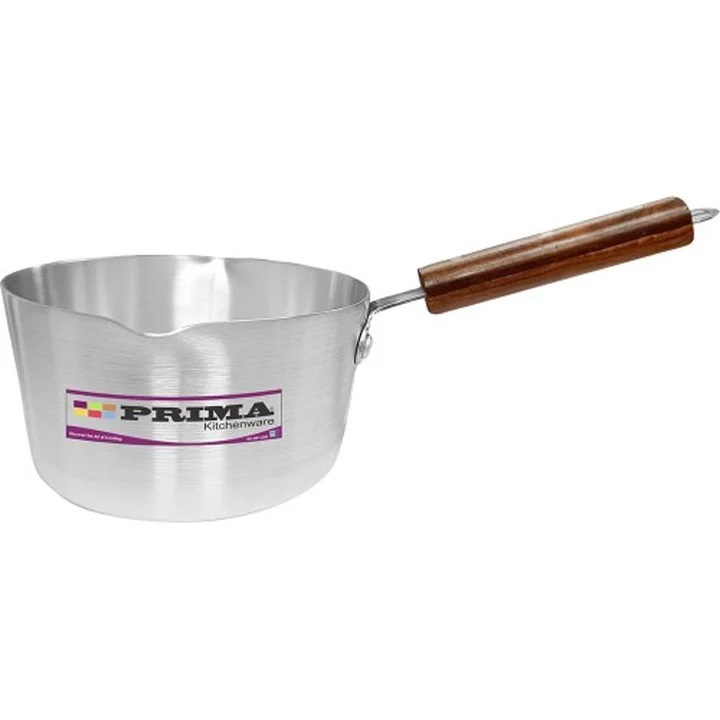 Prima Kitchenware Non Stick Milk Pan with Wooden Handle Silver 18cm | Lightweight Design