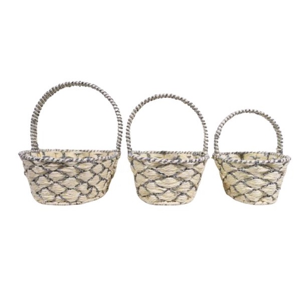 Tri-Star Oval Basket with Handle Cream 3-Piece TS60720