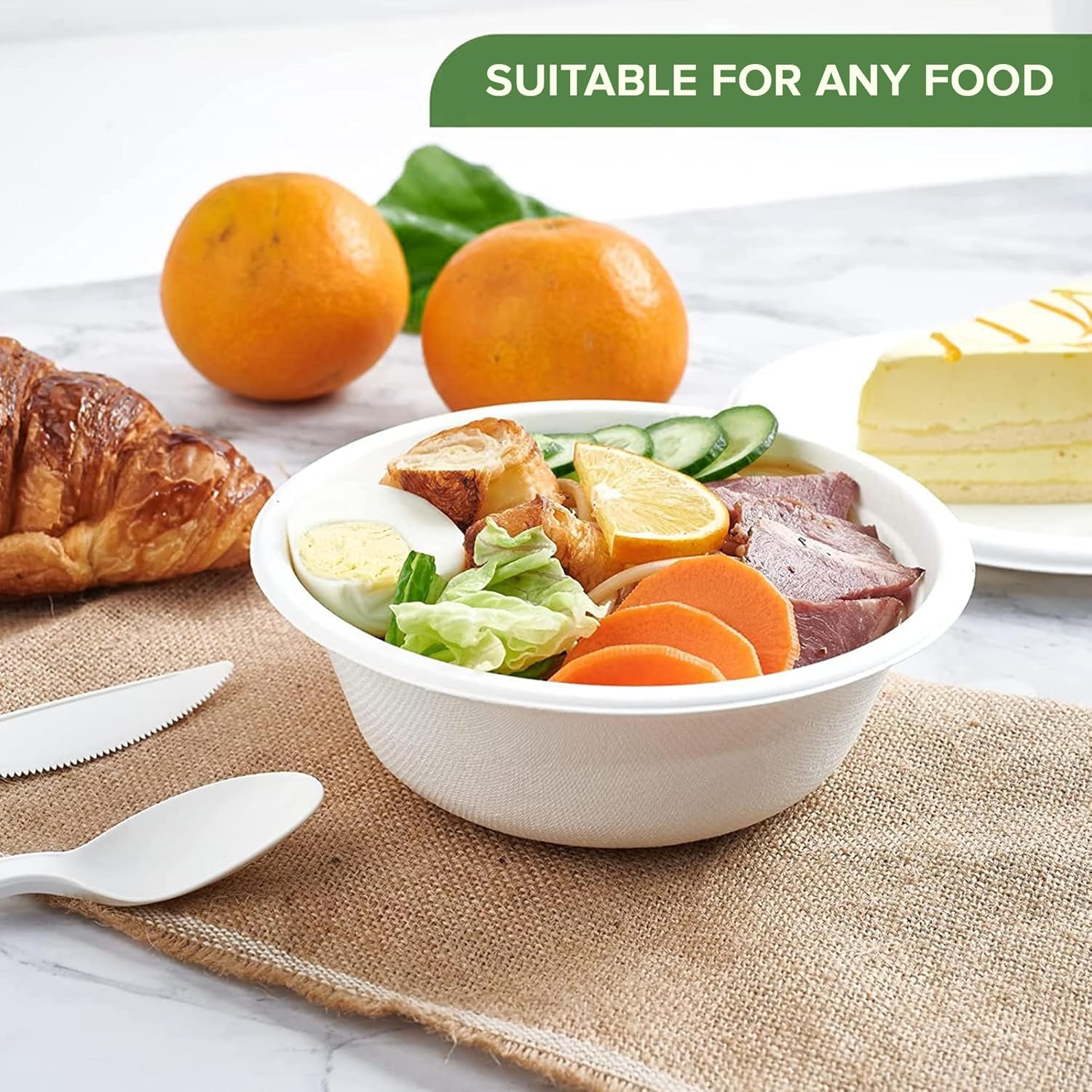 Ecowise Bagasse Bowl White 6oz Pack of 25 EC-1970 | Natural and Recyclable | Made From Sugarcane Fibre
