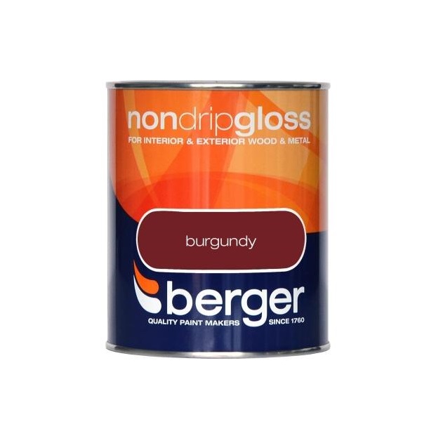 Berger Interior and Exterior Wood and Metal Non Drip Gloss Paint Burgundy 750ml 5089605