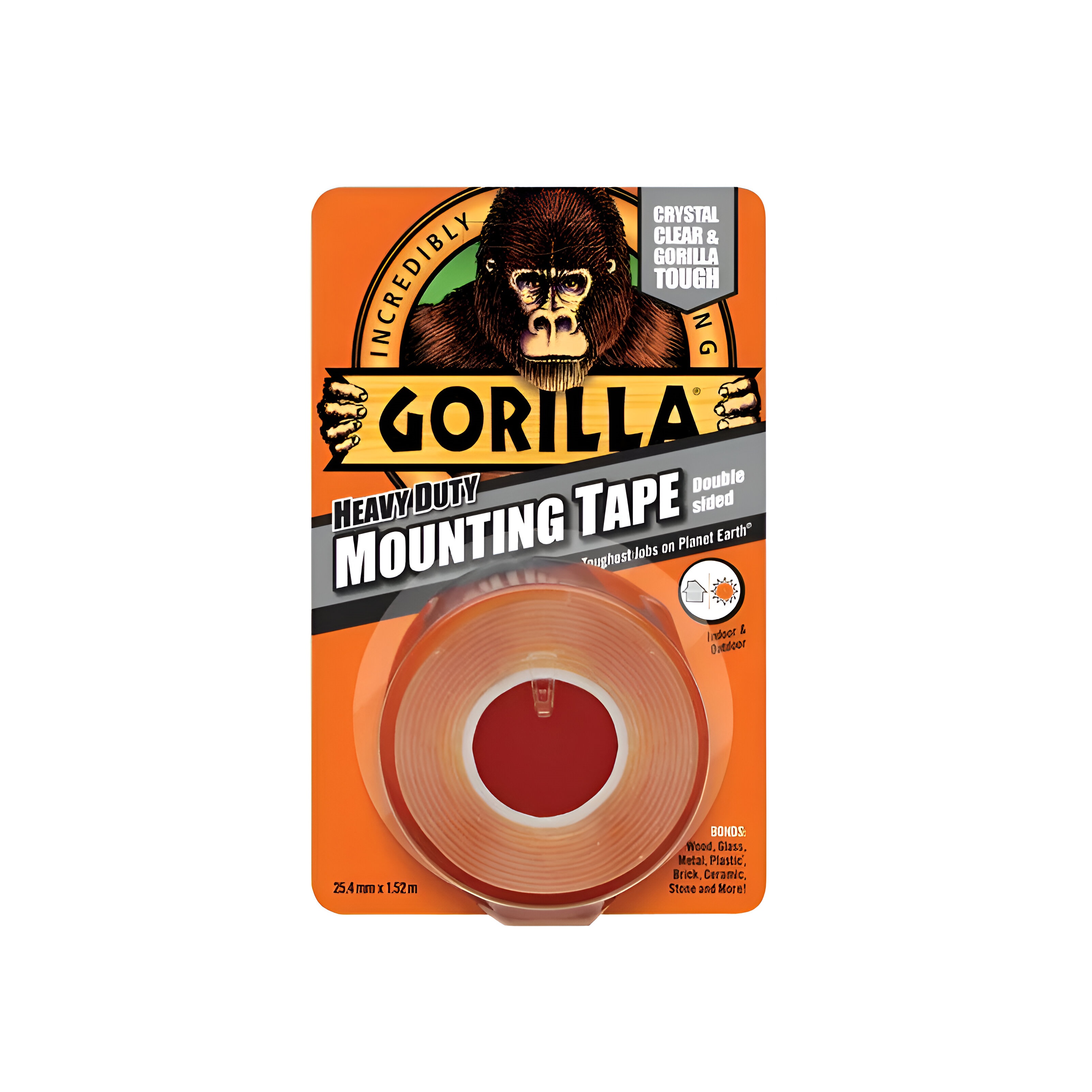 Gorilla heavy Duty Double Sided Mounting Tape Crystal Clear 25.4mm X 1.52Mtr 1587 | Indoor and Outdoor | Bonds Woods - Glass - Plastic - Brick - Ceramic - Stone and More