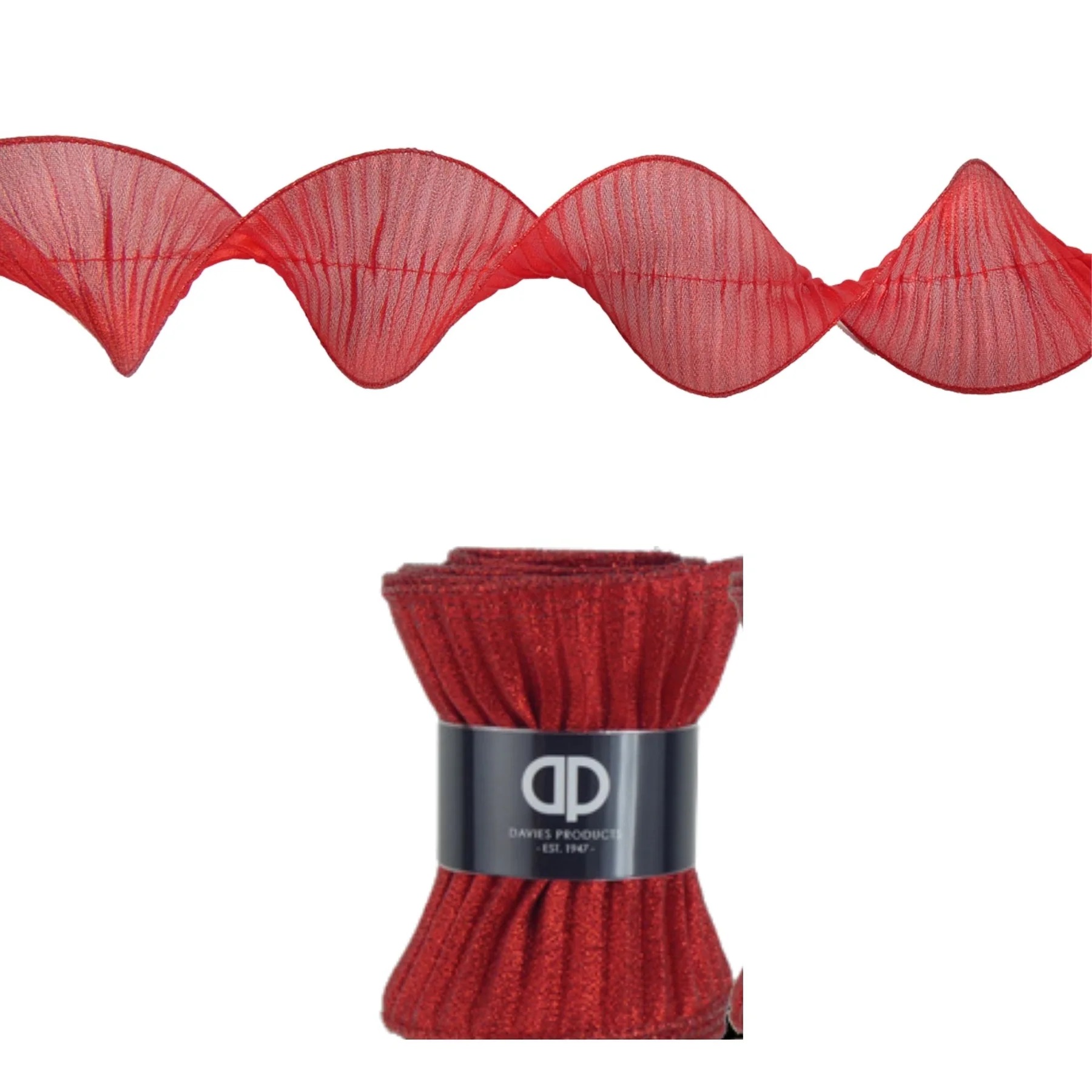 Davies Ruffle Ribbon Red 10cm x 2.7Mtr 56791