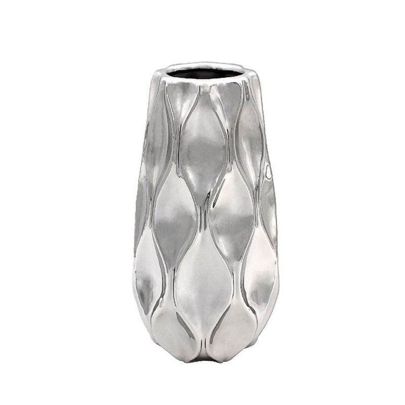 Lesser and Pavey Ceramic Vase with Embossed Wave Design Silver 30cm LP47622