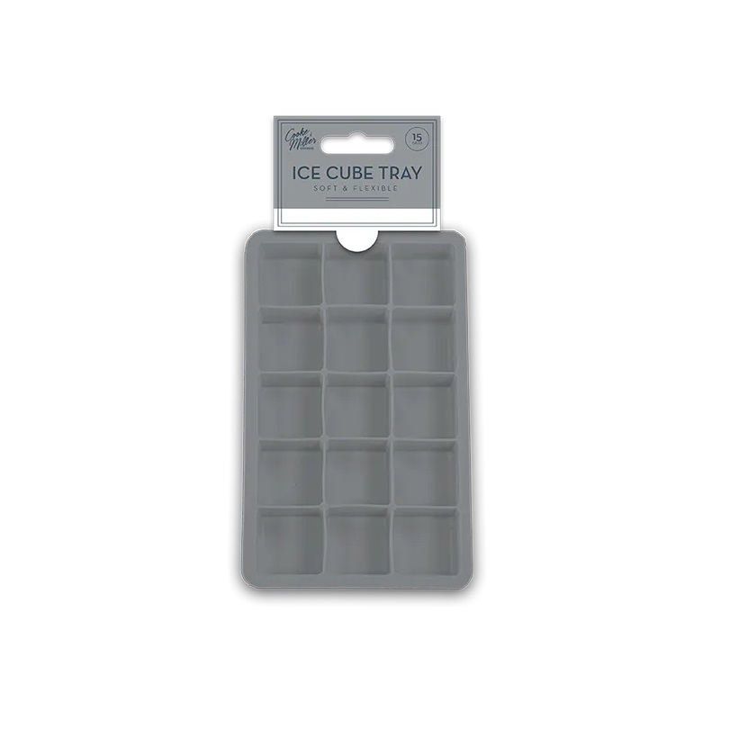 Cooke and Miller Natural Silicone 15 Cells Ice Cube Tray Grey KIT-11064 | Soft and Flexible | Food Safe | Freezer Safe