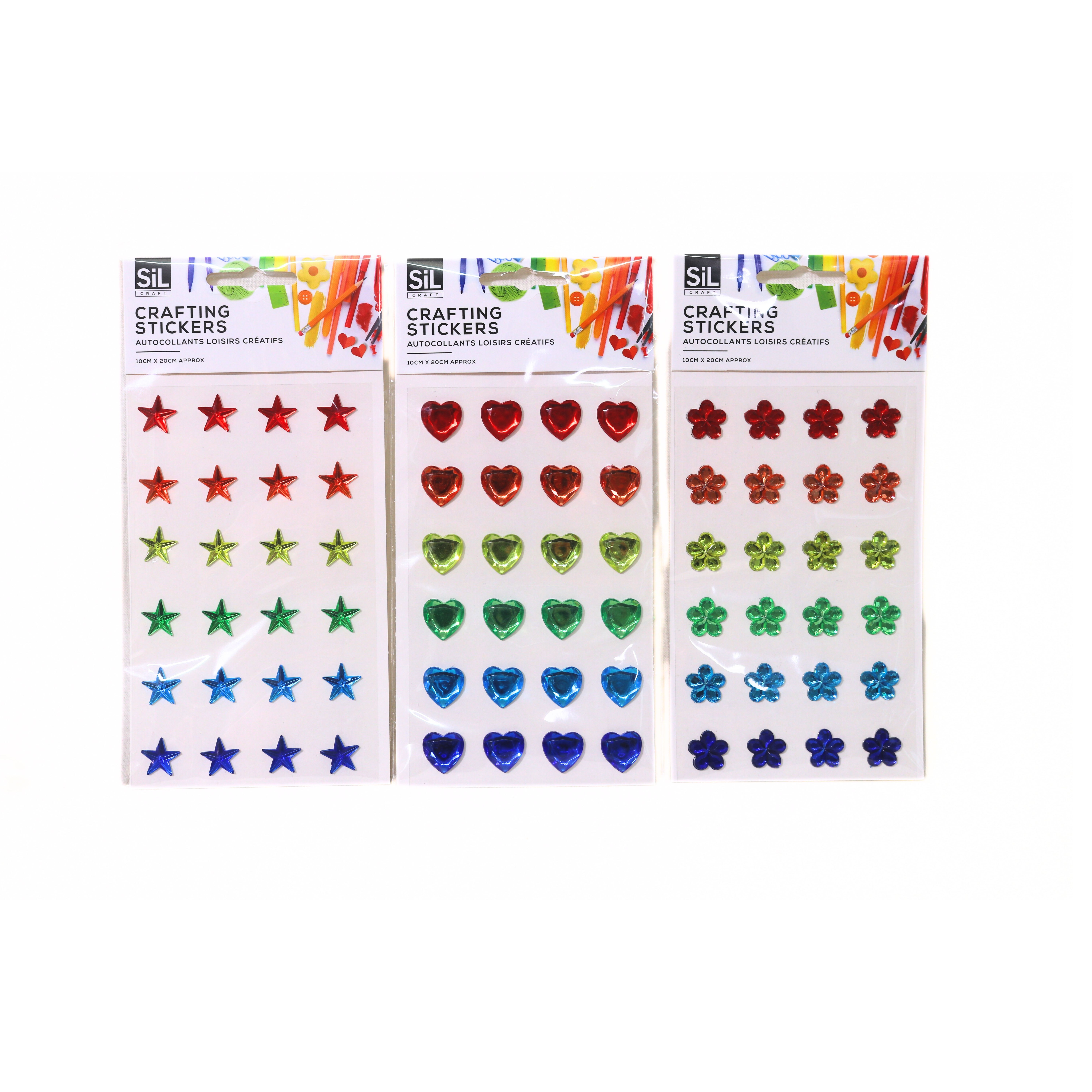 SIL Craft Rainbow Heart/Stars/Flowers Stickers Assorted Colours 10cm x 16cm CR1998
