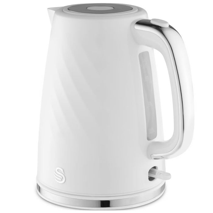 Swan Windsor Textured Jug Kettle Gloss Finish with Chrome Accents White 1.7Ltr | 3kW Rapid Boil Electric Kettle with Boil-Dry Protection | Push-Button Lid | Water Level Indicator Swan Windsor Textured Jug Kettle Gloss Finish with Chrome Accents White 1.7Ltr | 3kW Rapid Boil Electric Kettle with Boil-Dry Protection | Push-Button Lid | Water Level Indicator