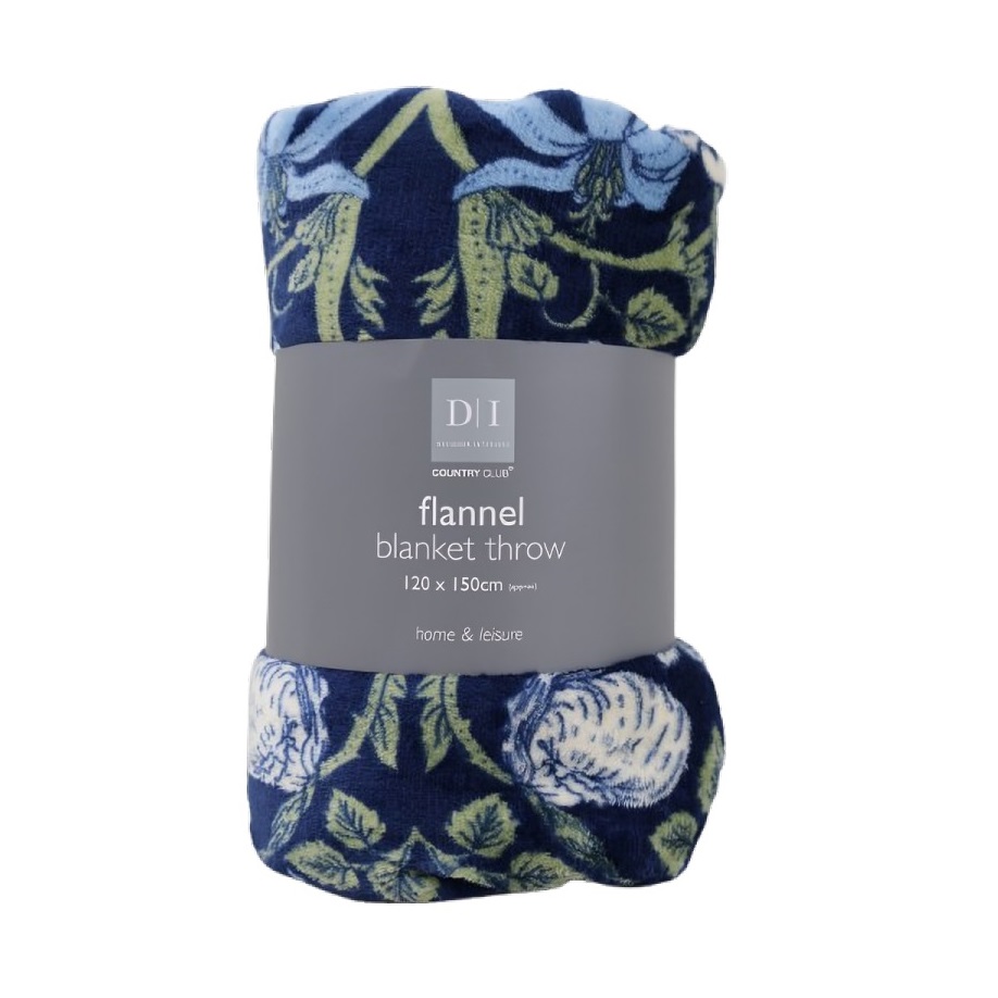 Country Club Flora and Fauna Design Flannel Blanket Throw Multicoloured 120cm x 150cm BLS235580
