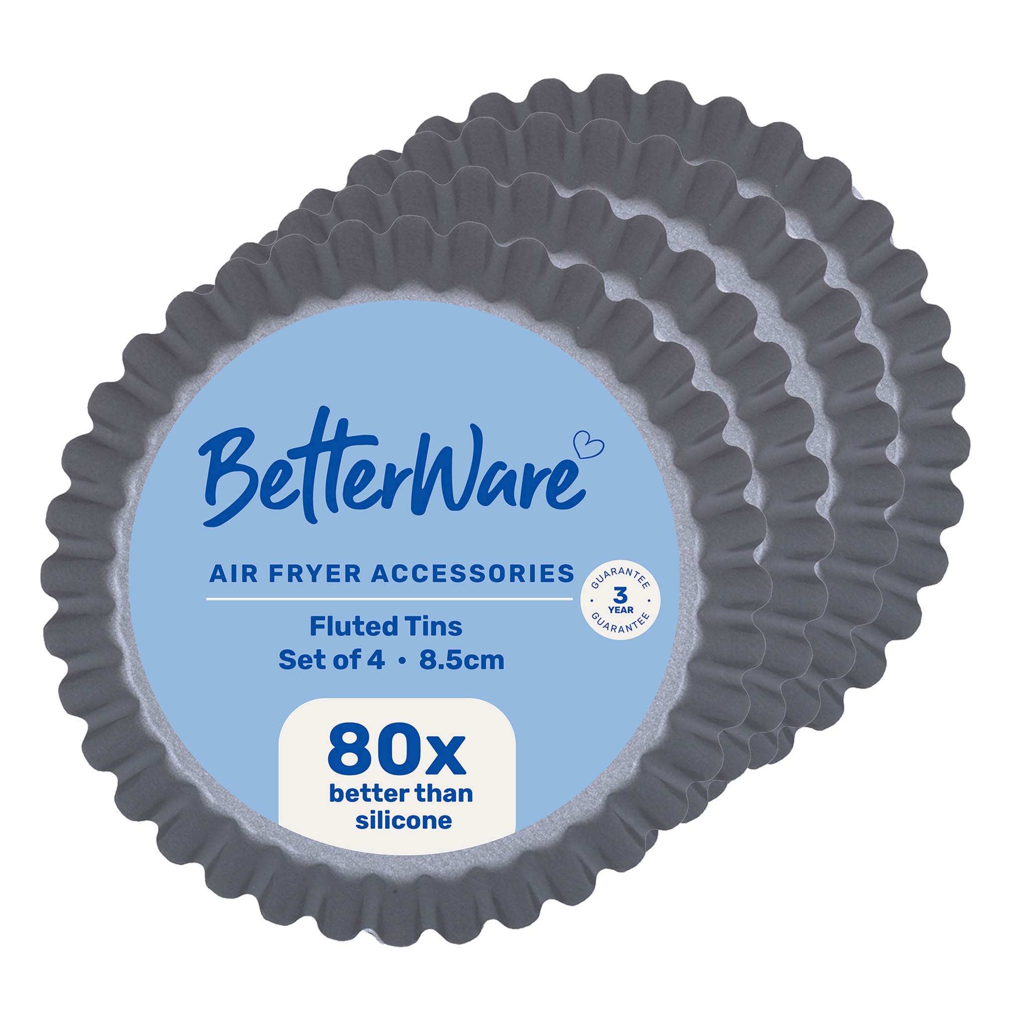 Betterware Air Fryer Accessories Round Fluted Tins Black 8.5cm Set of 4 71220 | High Performance | Non-Stick | Dishwasher Safe