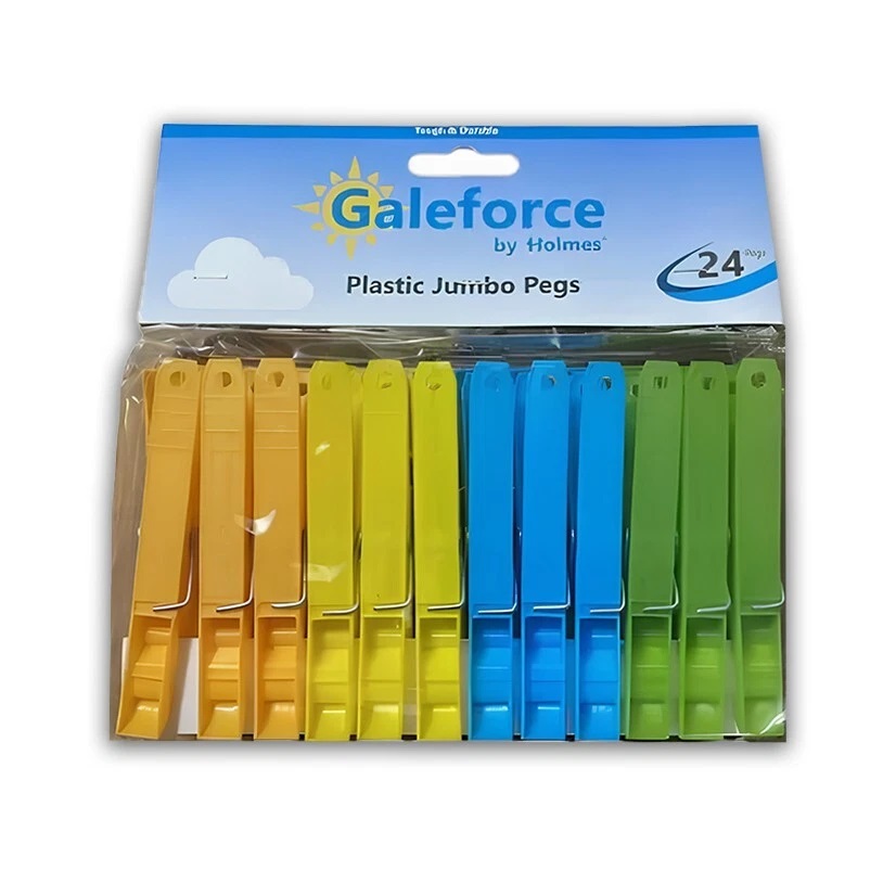 Galeforce Weatherproof Plastic Jumbo Pegs Assorted Colours Pack of 24 RD8224 | For Washing Line and Laundry Use