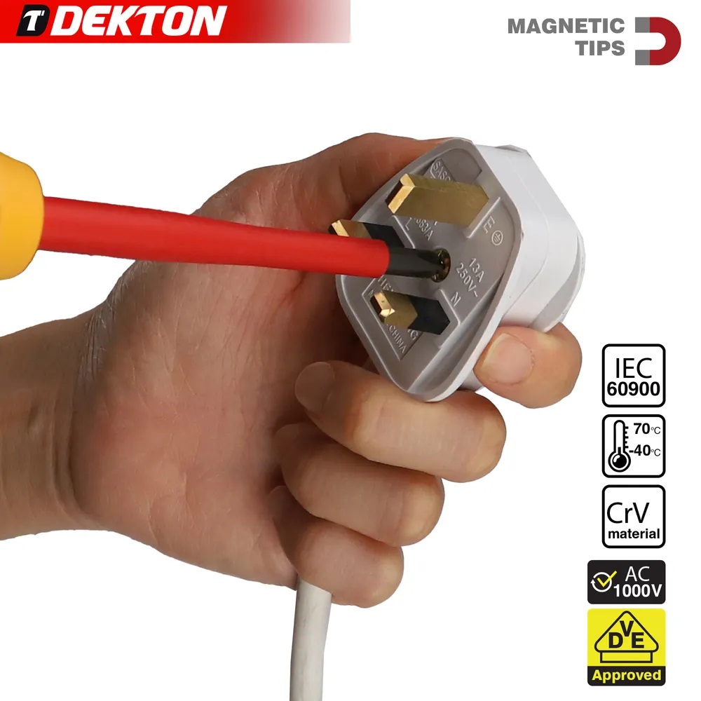 Dekton VDE Insulated Screwdriver Red and Yellow Pack of 2 DTV40040 | VDE Approved | Ergonomic Anti-Slip Handles Dekton VDE Insulated Screwdriver Red and Yellow Pack of 2 DTV40040 | VDE Approved | Ergonomic Anti-Slip Handles