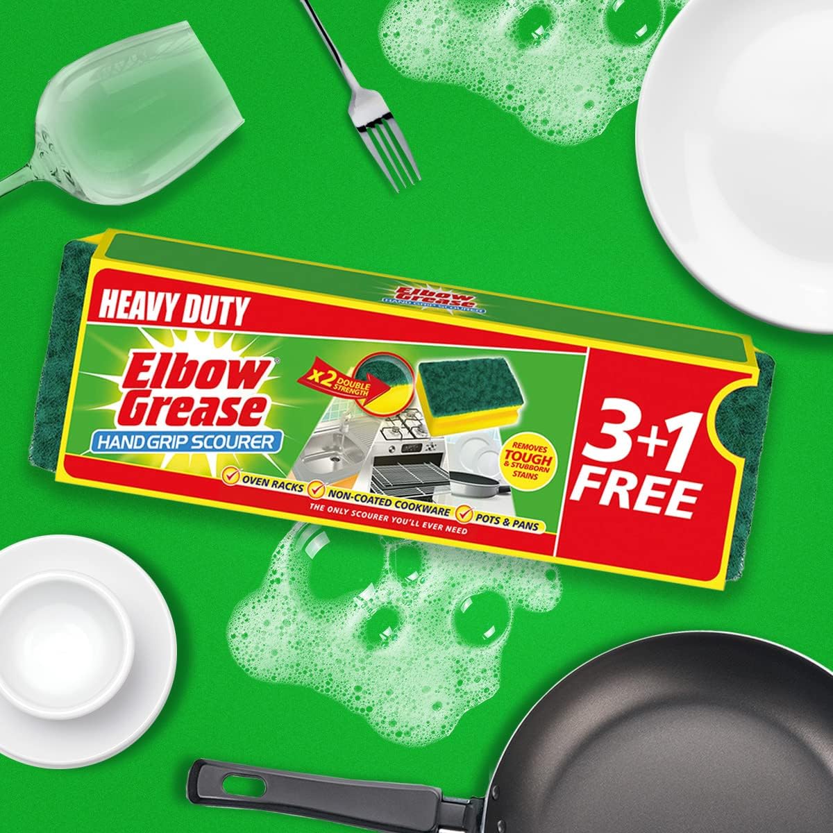 151 Elbow Grease Heavy Duty Hand Grip Scourer Yellow and Green Pack of 4 EG82 | Double Strength Cleaning Pads | Removes Tough and Stubborn Stains | Ideal for Oven Racks-Pots-Pans and Non-Coated Cookware 151 Elbow Grease Heavy Duty Hand Grip Scourer Yellow and Green Pack of 4 EG82 | Double Strength Cleaning Pads | Removes Tough and Stubborn Stains | Ideal for Oven Racks-Pots-Pans and Non-Coated Cookware