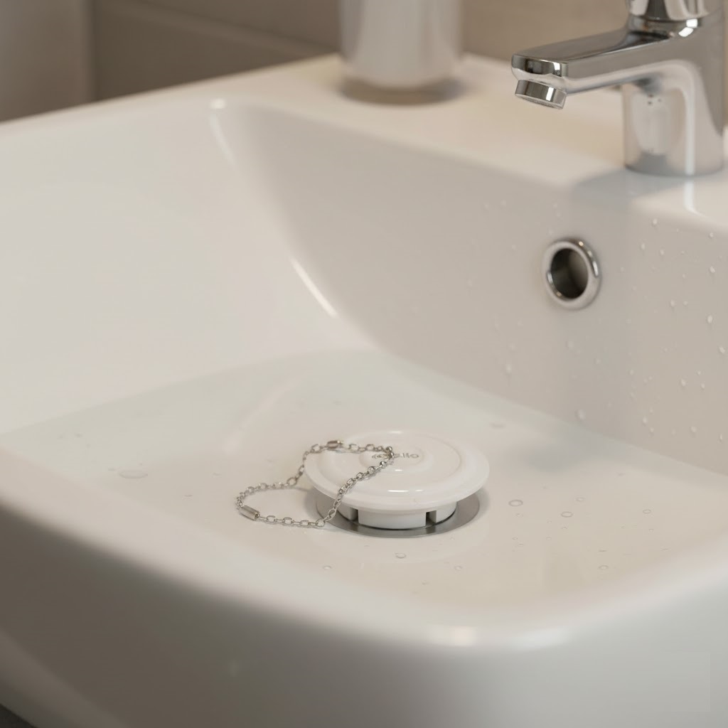 Apollo Sink and Bath Plug With Chrome Chain White Universal Size 9923 Apollo Sink and Bath Plug With Chrome Chain White Universal Size 9923