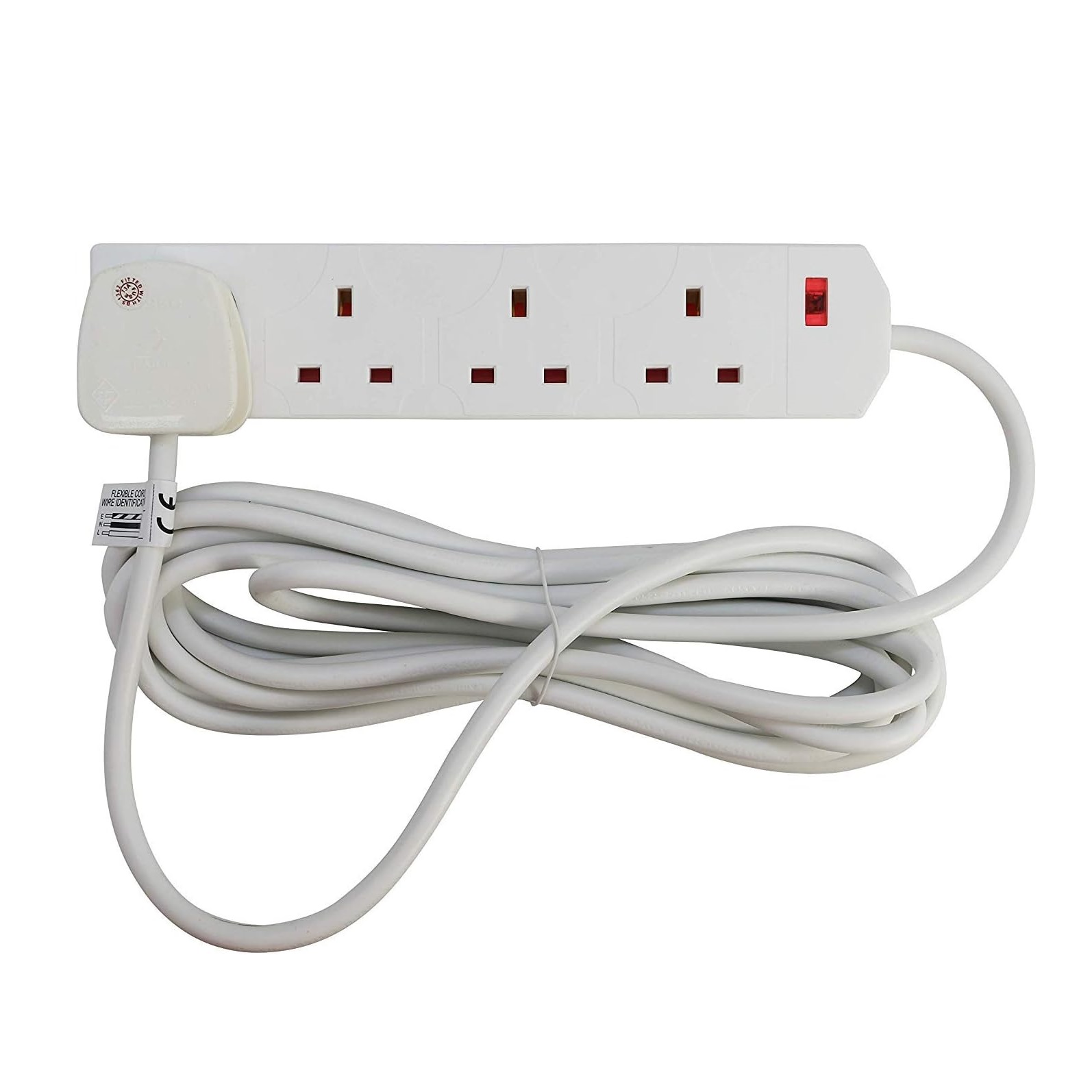 Pifco 4 Gang Extension Lead with Switch White 5Mtr PIF2049 | 13A | UK Plug Power Extension Cable | For Home and Office