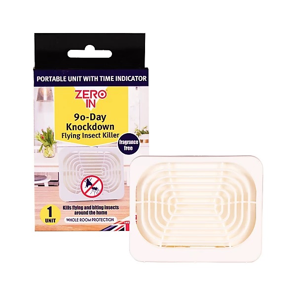 Zero In 90-Day Knockdown Flying Insect Killer White ZER883 | Fragrance Free | Portable Unit with Time Indicator | For Whole Room Protection | Kills Flies and Insects