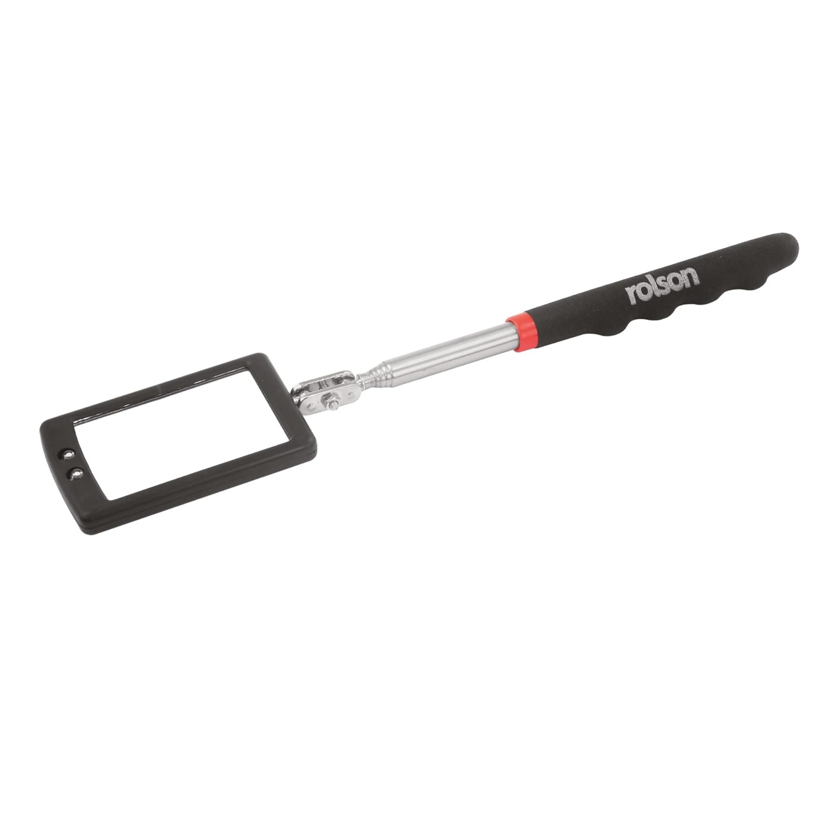 Rolson 2-LED Telescopic Inspection Mirror Black and Red 60515 | Positioned to Any Angle | Extends from 290mm to 870mm