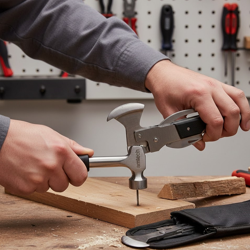 Amtech 12 in 1 Axe Head Multi-Function Tool Metallic Silver R2470 | Durable | Anti-Rust | Stainless Steel Body | Supplied with Handy Storage Pouch