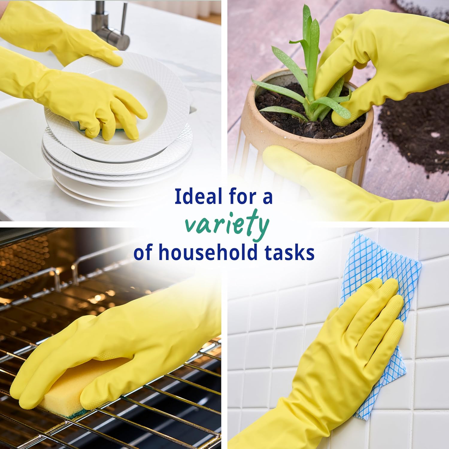 Spontex Essentials Household Gloves Yellow Pack of 2 12136767 | Durable Cleaning Gloves | Reusable Latex Gloves