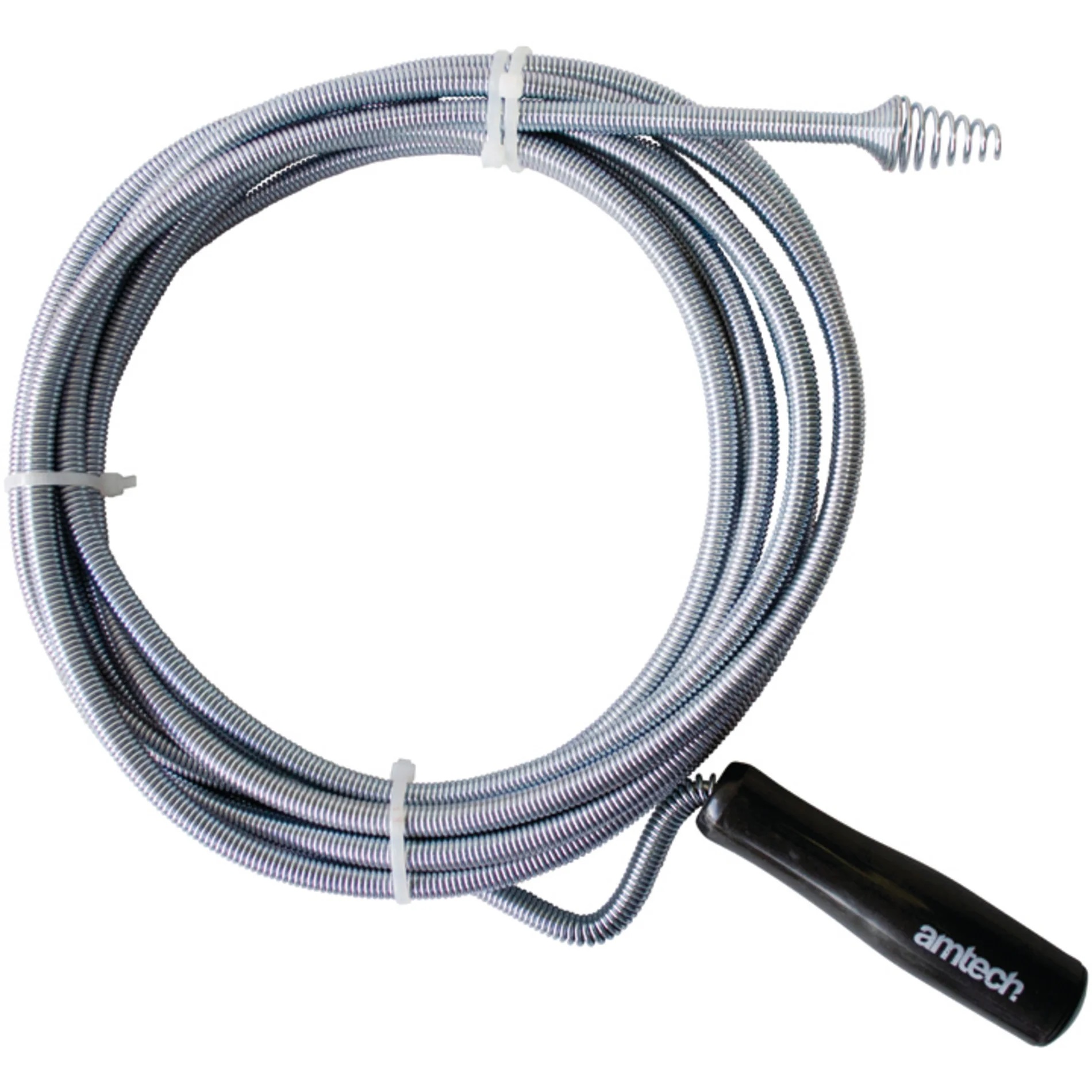 Amtech Flexible Drain and Waste Pipe Unblocker Silver and Black 5Mtr S1895 | Robust Coiled Steel Construction