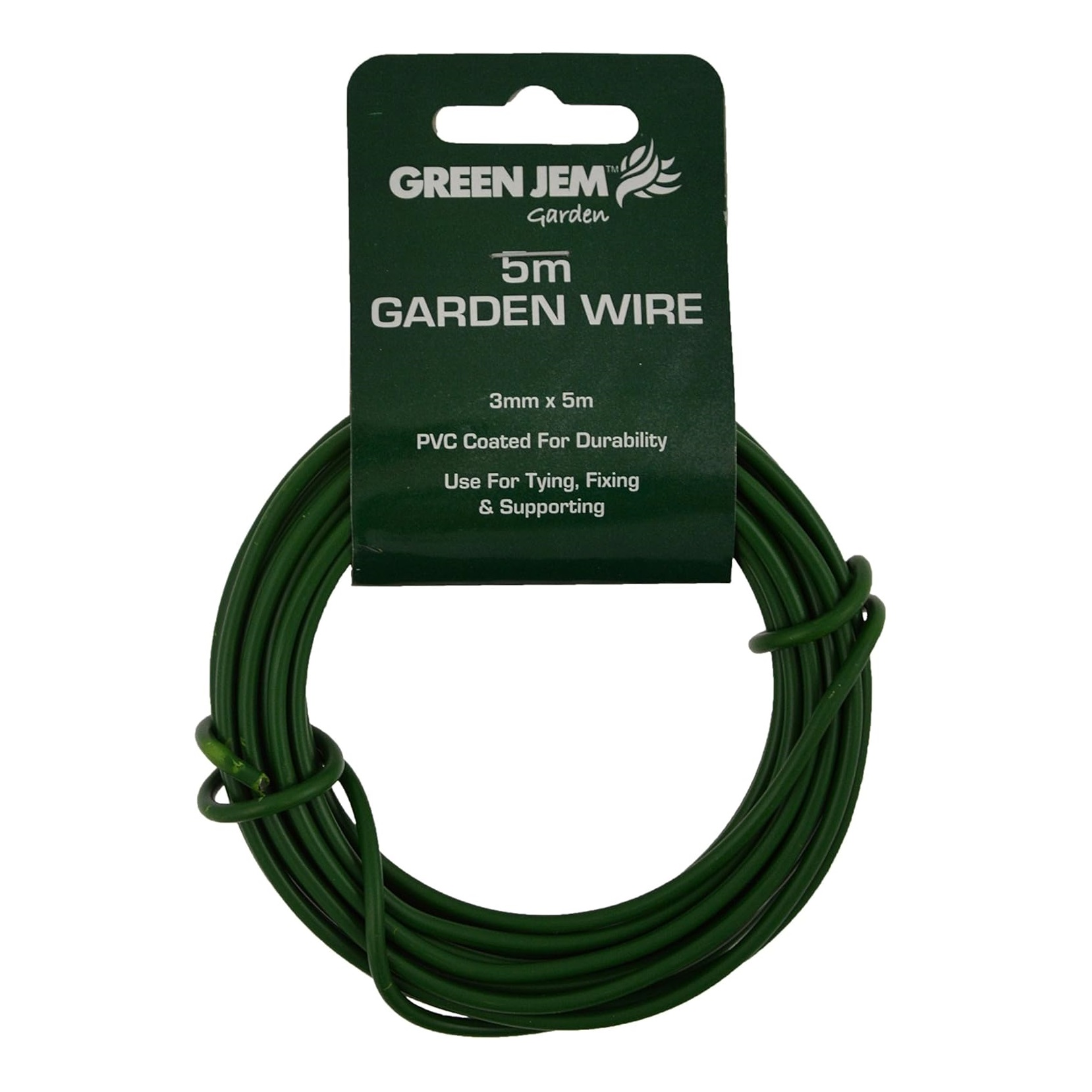 Green Jem Garden Wire Green 5Mtr x 3mm GSGW5 | PVC Coated Plant Tie Wire | Strong Support for Tying-Fixing and Training Plants