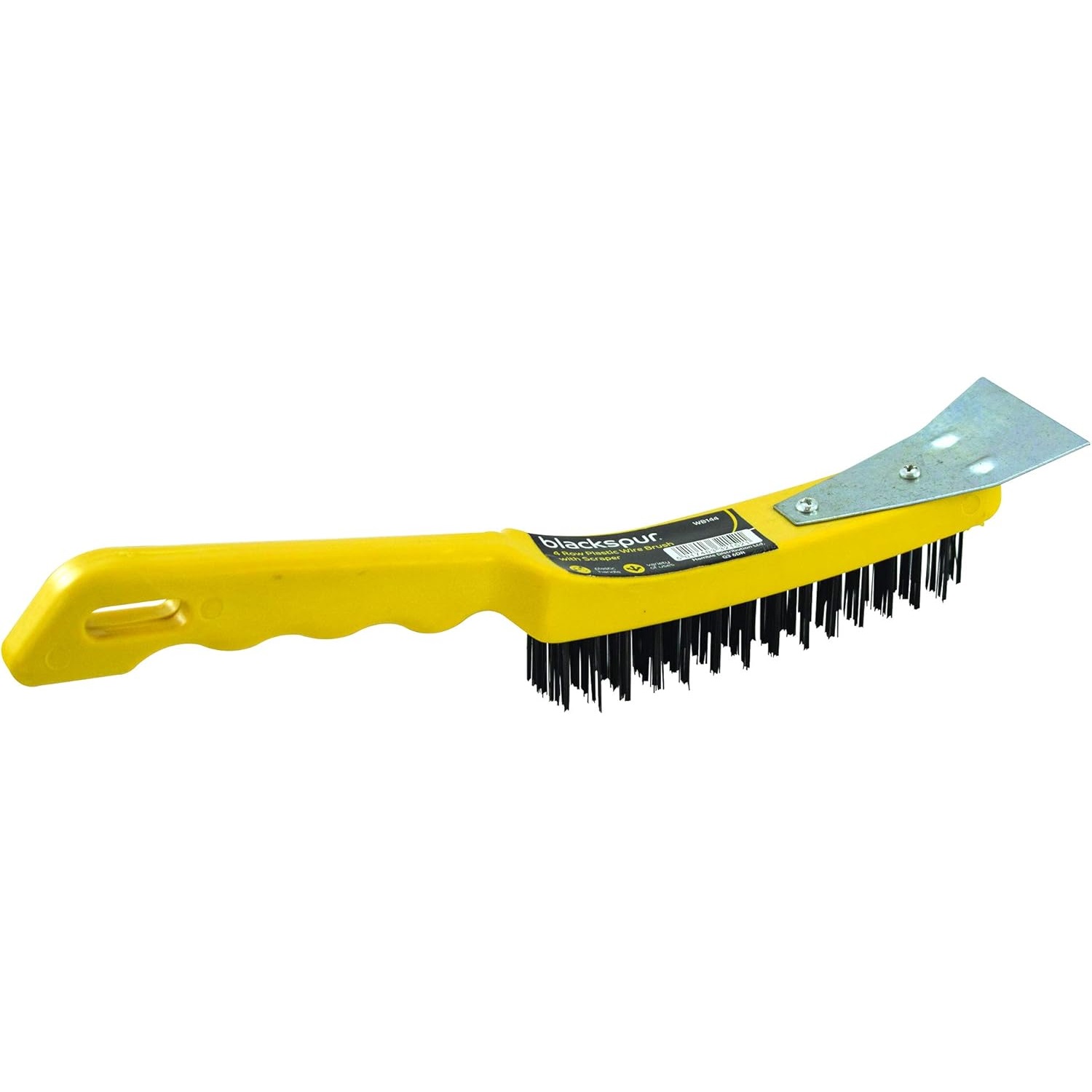 Blackspur 4 Row Wire Brush with Metal Scraper Yellow and Black WB144 | Heavy Duty Steel Bristles | Rust Paint and Grime Removal Tool