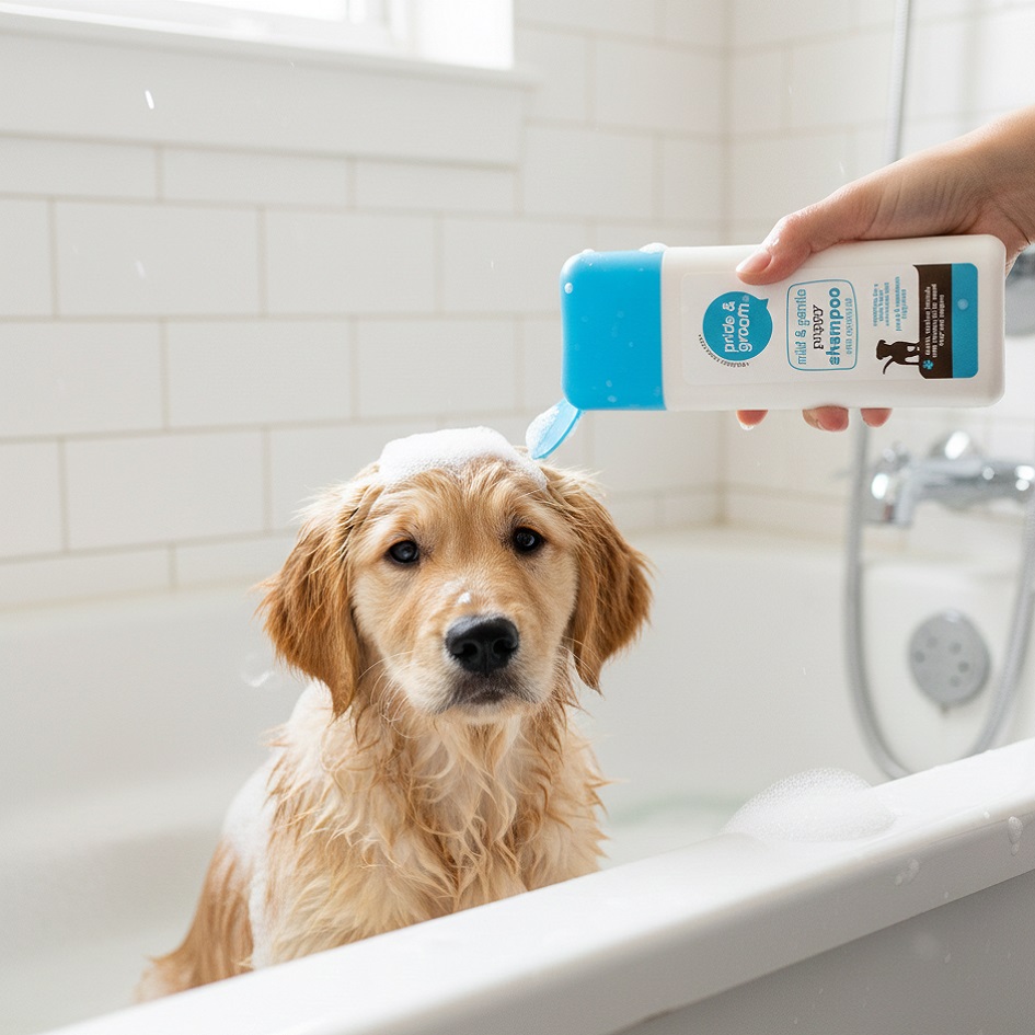 151 Pride And Groom Puppy Shampoo with Coconut Oil 300ml PG1007A | Mild And Gentle | Nourishing-For a Well-Conditioned Coat | Peach and Mandarin Fragrance | Gentle-Tearless Formula | For Small Dogs and Puppies