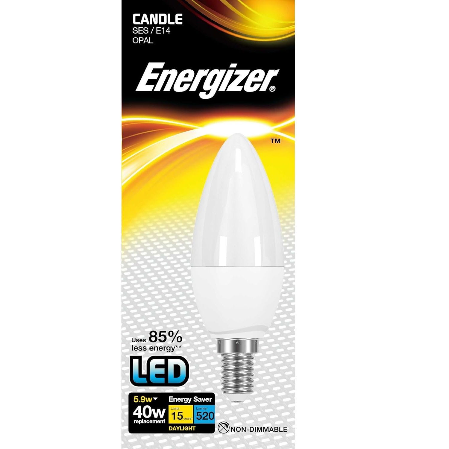 Energizer SES-E14 Opal LED Candle White S9418 | Daylight | 5.9W | 40W Replacement | 520 Lumens | 15-Year Lifespan | Energy Saver | Non Dimmable