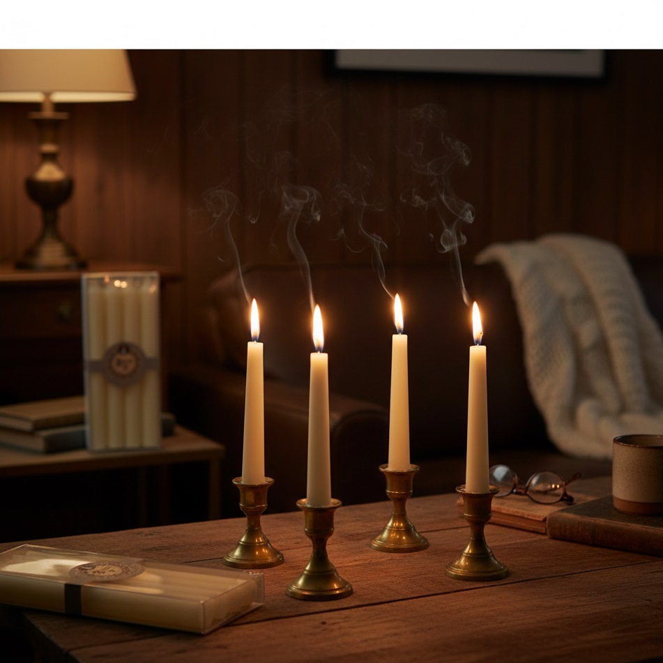 151 Wax Works Straight Candles Ivory 8-Inch Pack of 48 PAN0501 | 8 Hours Burn Time