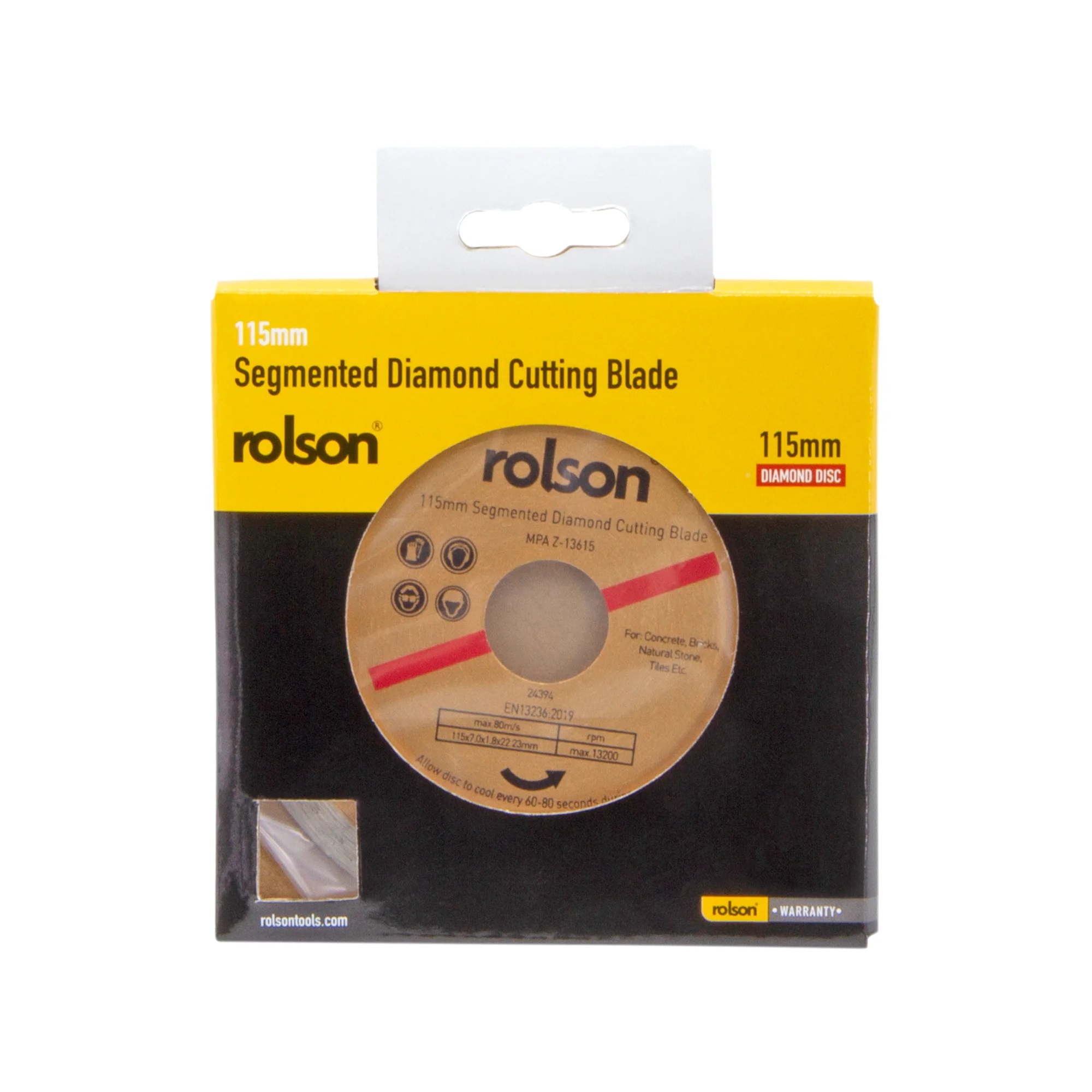 Rolson Segmented Diamond Cutting Blade Yellow 115mm 24394 | Diamond Disc for Concrete Brick Stone Tiles Rolson Segmented Diamond Cutting Blade Yellow 115mm 24394 | Diamond Disc for Concrete Brick Stone Tiles