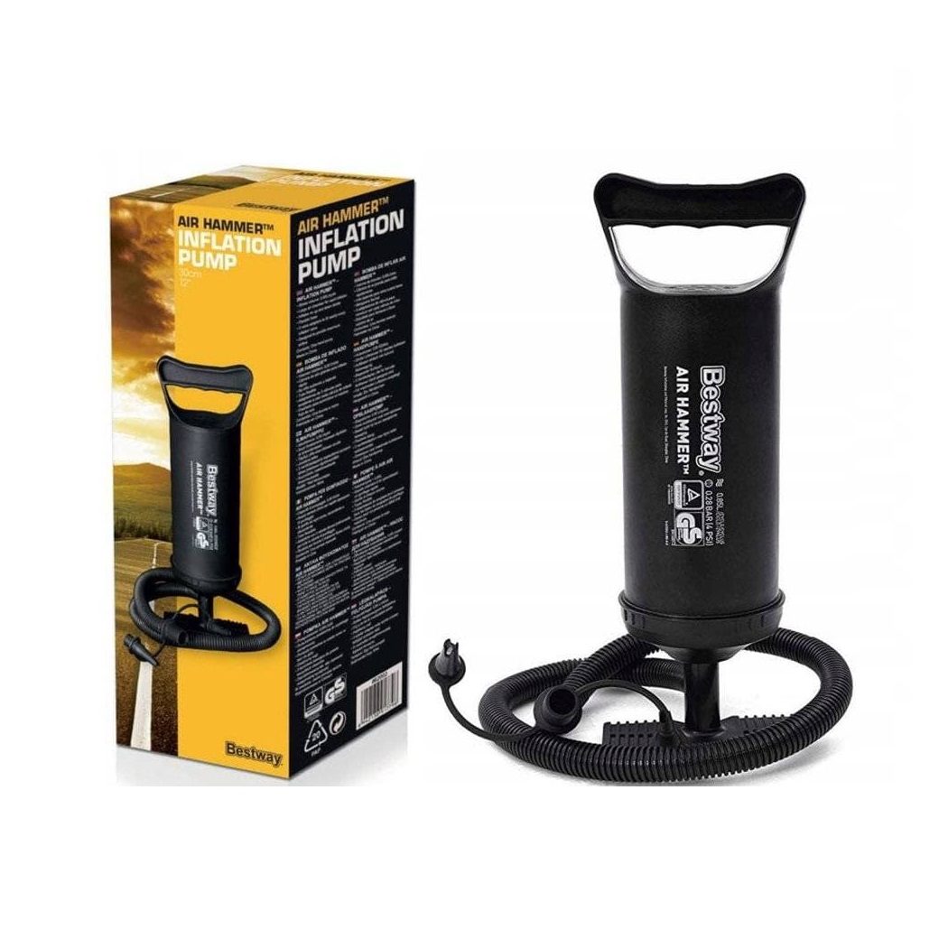 Bestway Air Hammer Manual Inflation Pump Black 12-Inch BW62002 | For Air Beds-Pools and Inflatables | Lightweight Portable Design | Includes Flexible Hose