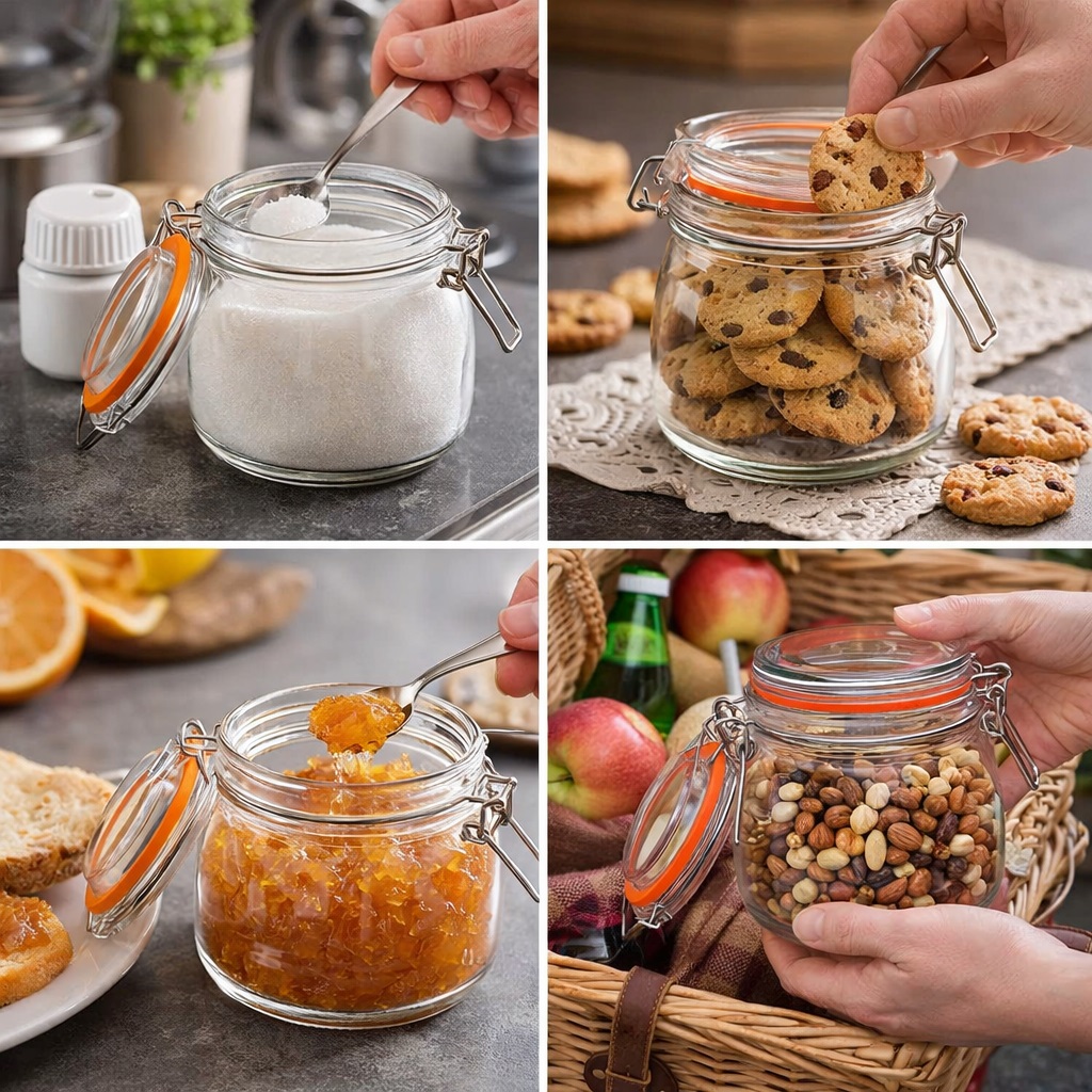 Tala Clip Top Glass Storage Jar Clear 500ml 16.61cm x 13.59cm x 13.59cm 10A12838 | Airtight Kitchen Canister | With Silicone Seal and Swing Lock Lid | For Coffee-Sugar-Pasta and Preserves