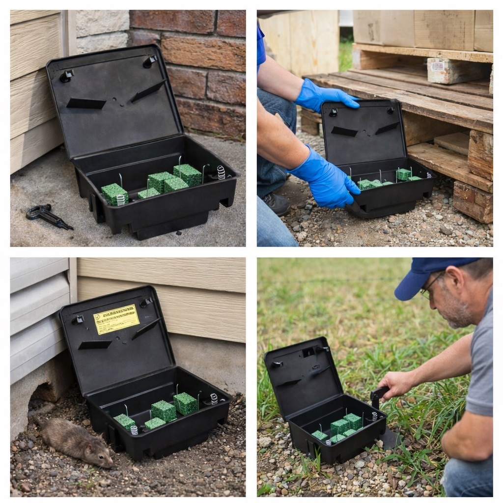 Racan Rodent Rat Bait Box Station Black BETA6 | Durable Plastic Rodent Control Trap | Indoor-Outdoor Use