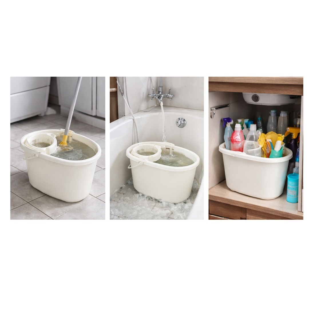 Whitefurze Plastic Deluxe Mop Bucket with Removable Wringer Silver 15Ltr H33072 | With Carry Handle | Household Floor Cleaning Essential | Integral Pouring Spout | Washing Bucket | Housekeeping Bucket | Squeeze Wringer Bucket | Mop Pail