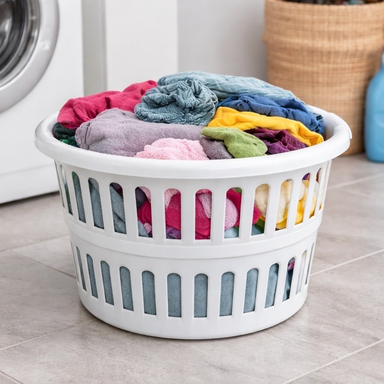 Whitefurze Round Plastic Laundry Basket Cream 48cm H191C8 | Ventilated Plastic Clothes Storage Tub | Washing Basket | Washing Hamper