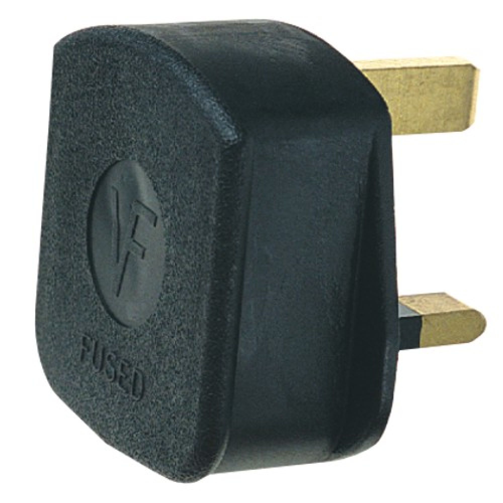 Dencon 13Amp 3 Pin Rubber Plug Black 6283B | Manufactured to British standards | Plugs and Sockets | 13A