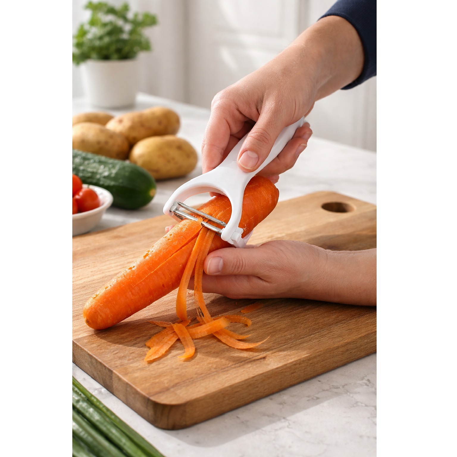 Chef Aid Speed Peeler White W1782 | Quick and Easy Swivel Peeler | Double Edged Steel Peeling Blade | Plastic Grip Handle for Comfort | BPA Free | Dishwasher Safe