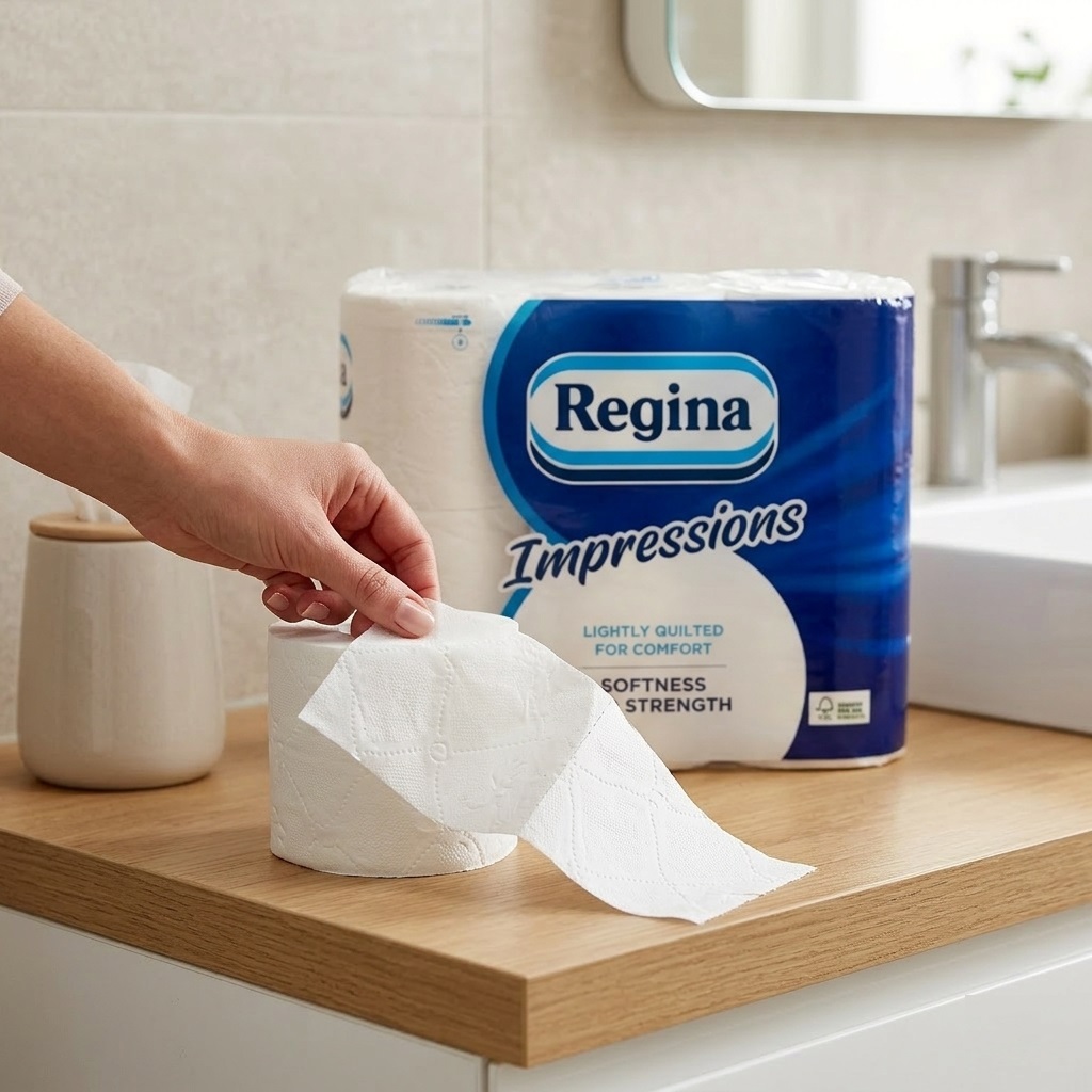 Regina Impressions Toilet Tissue Rolls White Pack of 16 416926 | Lightly Quilted Bathroom Paper | Soft and Strong Loo Roll | Multi-Pack Household Tissue | Comfort Embossed 3-Ply Rolls | Premium Washroom Hygiene Bulk Pack