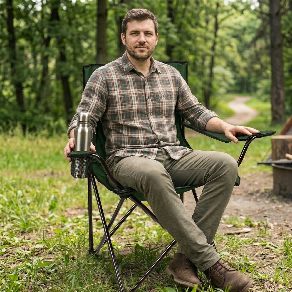 Redwood Leisure Canvas Chair Green 47cm x 38cm x 80cm FC102 | Folding Camping Chair | Chair with Arms and Cup Holder | Portable Outdoor Chair | 120kg Capacity | Garden Caravan Beach Seating | Includes Carry Bag