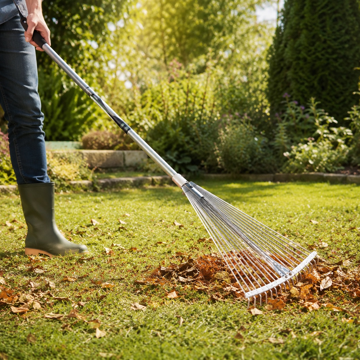 Green Blade Heavy-Duty Adjustable Metal Garden Rake with Tubular Steel Shaft Silver 118cm x 148.5cm x 43.5cm GR100 | 15 Flexible Tines | Plastic Grip | Ideal for Lawn and Grass Raking Green Blade Heavy-Duty Adjustable Metal Garden Rake with Tubular Steel Shaft Silver 118cm x 148.5cm x 43.5cm GR100 | 15 Flexible Tines | Plastic Grip | Ideal for Lawn and Grass Raking