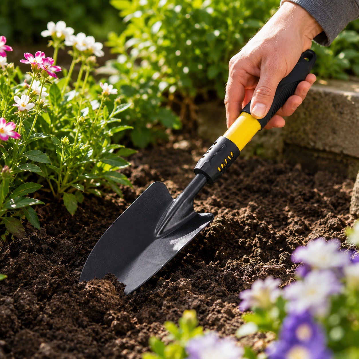 Green Blade Cushion Grip Hand Held Trowel Yellow and Black 44cm x 8.5cm GS110 | Carbon Steel | Durable