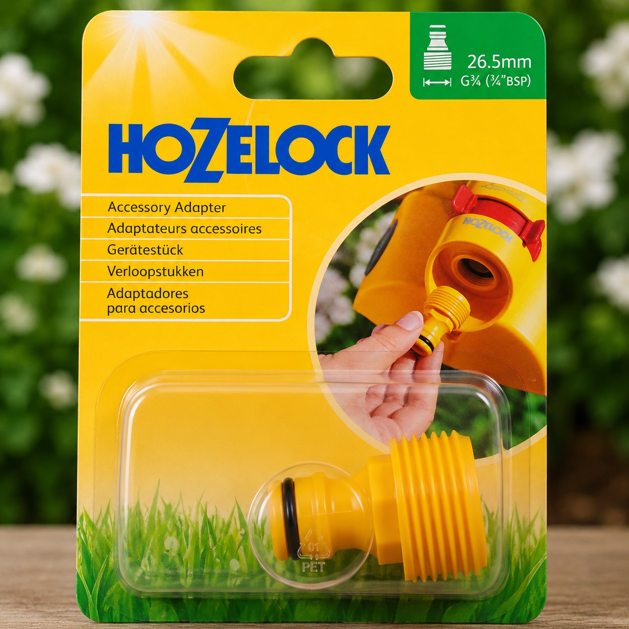 Hozelock BSP Male Thread Accessory Adaptor Yellow 26.5mm 2289P9000 | Hose Pipe Accessory Connector | Irrigation Hose Fitting | Outdoor Water Hose Connector | Supplied with Complete Fittings