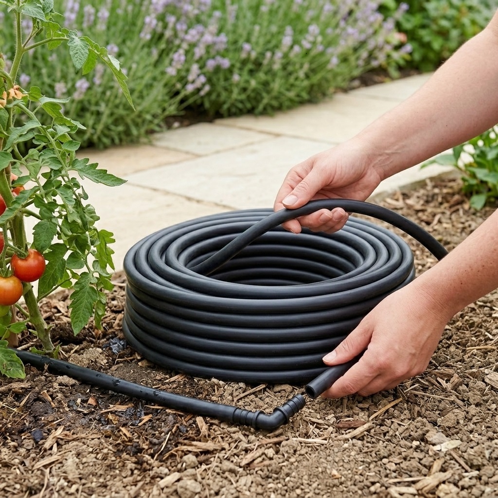 Hozelock Supply Hose Pipe Black 25Mtr x 13mm 2764 | Drip Irrigation System Mainline Tube | UV Stable LDPE Flexible Water Feed | Above Ground or Buried Installation | Supplied with Complete Fittings