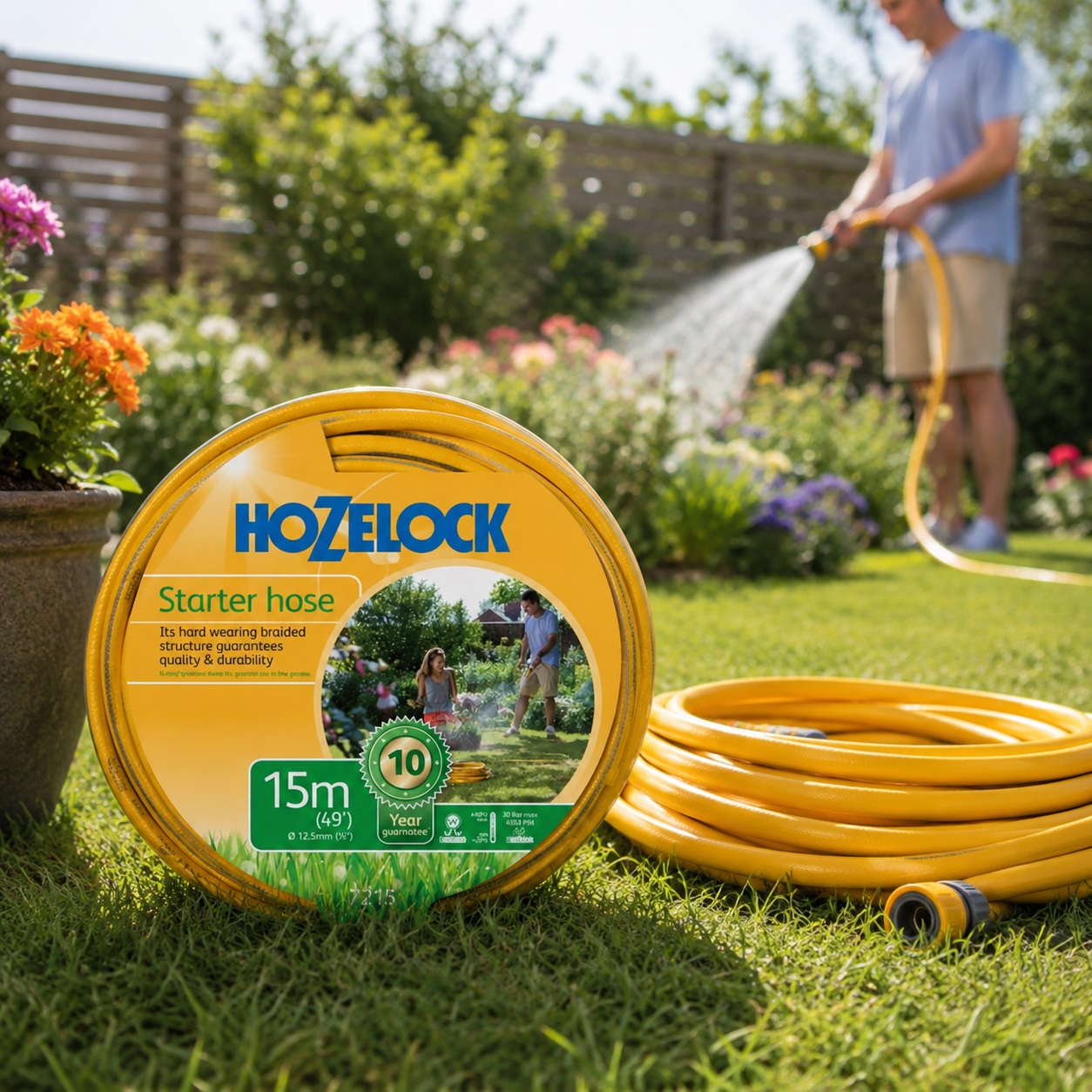 Hozelock Multi-Purpose Starter Hose Yellow 15Mtr 7215 | Supplied With Complete Fittings | 12.5mm Hose | Hard Wearing Braided Structure | Good Quality and Durability | Plant Watering Hose | Outdoor Water Hose Hozelock Multi-Purpose Starter Hose Yellow 15Mtr 7215 | Supplied With Complete Fittings | 12.5mm Hose | Hard Wearing Braided Structure | Good Quality and Durability | Plant Watering Hose | Outdoor Water Hose