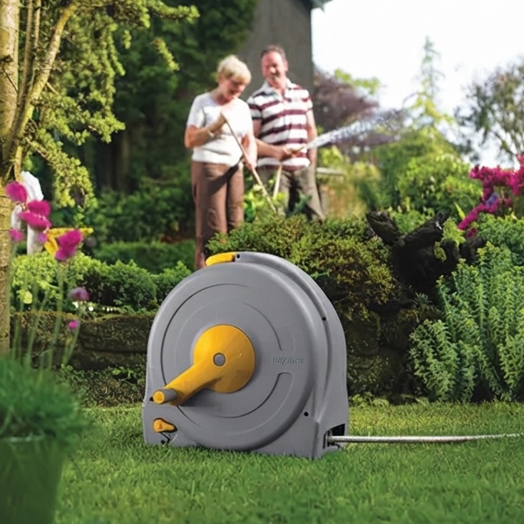 Hozelock Free Standing Fast Reel with Garden Hose Grey 40Mtr 2494 | Ready to Use Water Hose Reel | Garden Hose Storage System | Supplied with Complete Fittings